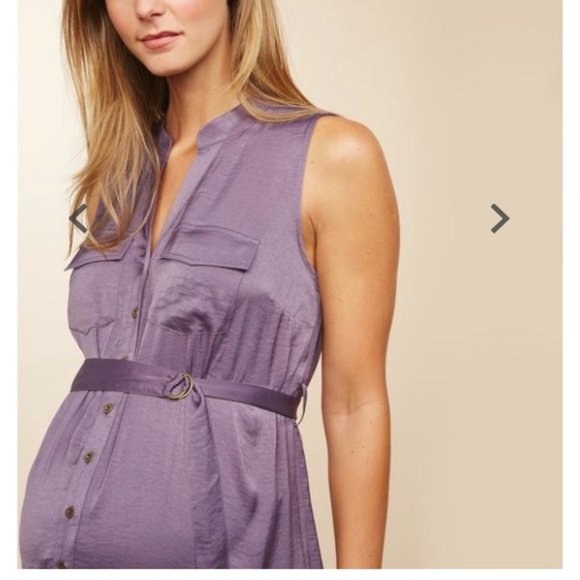 NWT Motherhood Maternity sleeveless button up tie waist dress Large - Picture 2 of 13